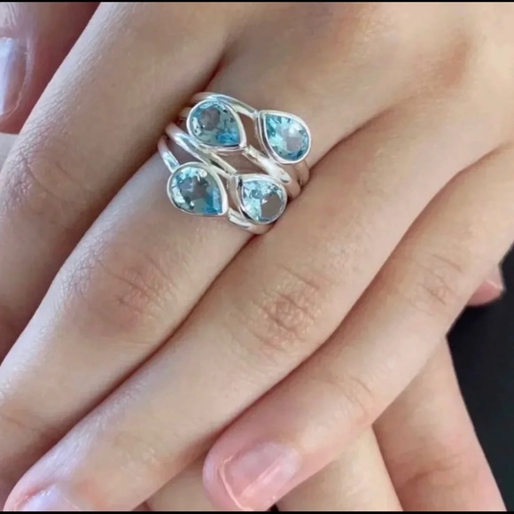 Genuine Blue Topaz .925 Sterling Silver Ring - Picture 15 of 16